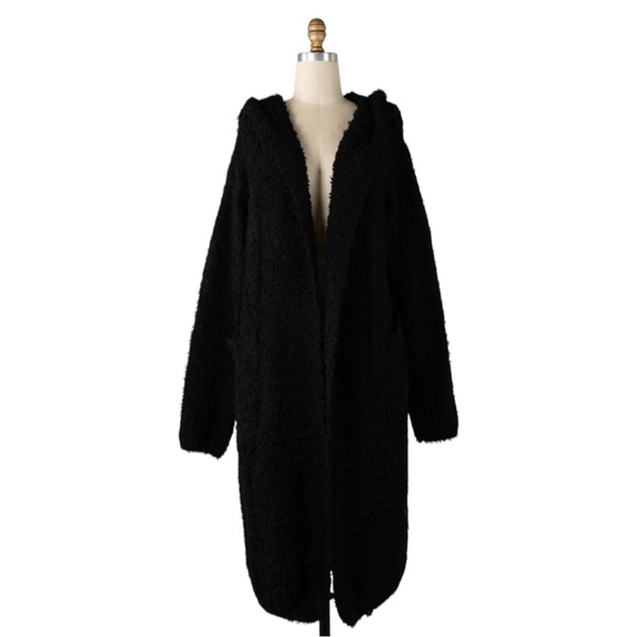 Miracle Sweaters - Miracle NWT Cozy Black Hooded Women Cardigan Sweater with Front Pockets